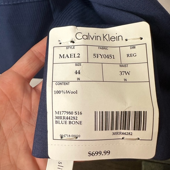 Calvin Klein Extreme Slim Fit Wool Navy Suit 44/37W NWT - Picture 5 of 7
